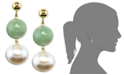 Macy's 14k Gold Earrings, Cultured Freshwater Pearl and Jade